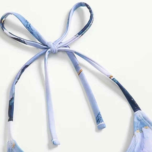 String Bikini with Side Ties, Size Small (Blue White and Gold Marbled) NWT - Picture 3 of 6